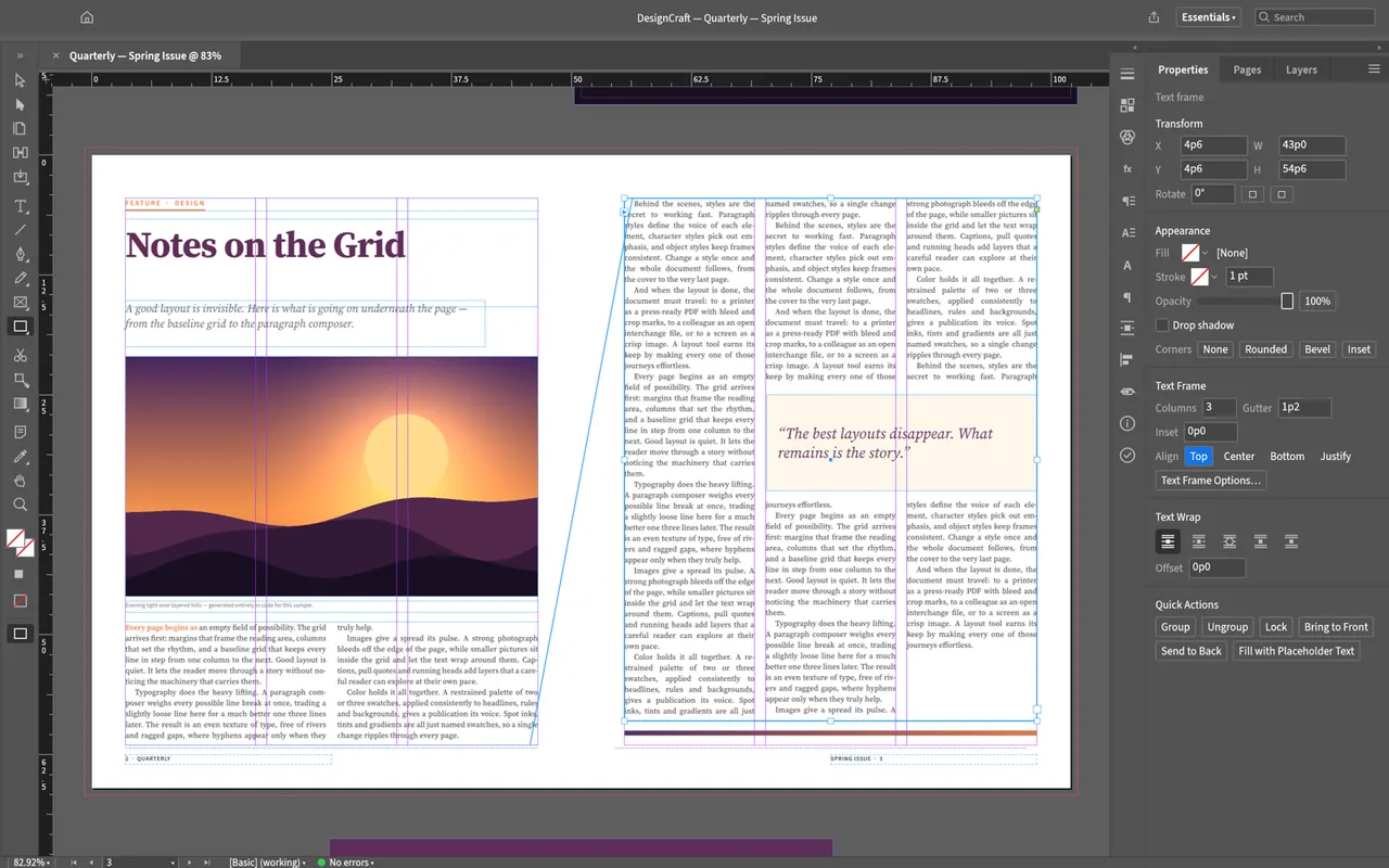 Laying out a magazine spread