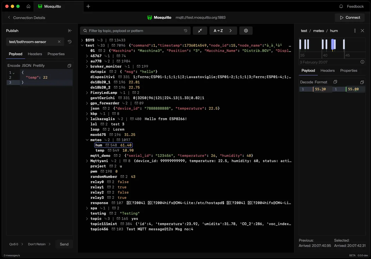 The MQTT Viewer main window