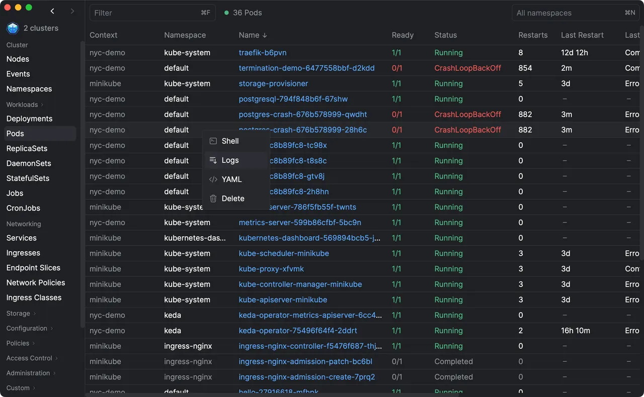 Browsing workloads across clusters