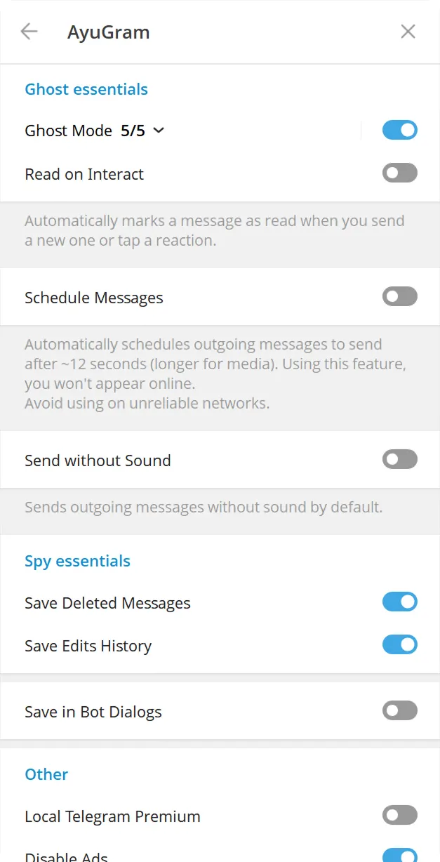 AyuGram options