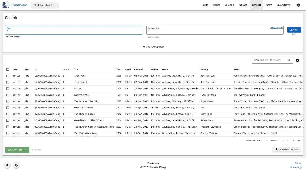 Searching documents in Elasticvue