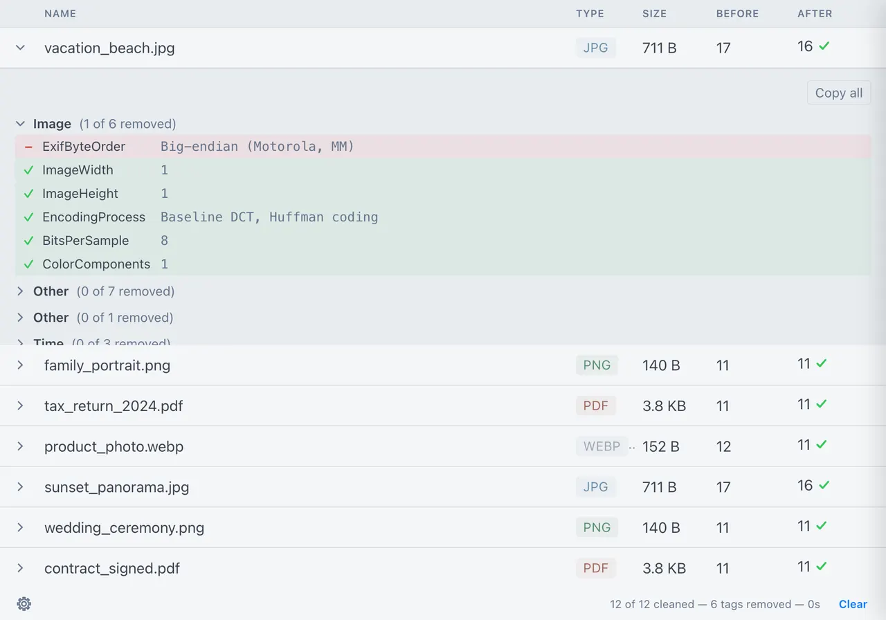 Before-and-after metadata diff