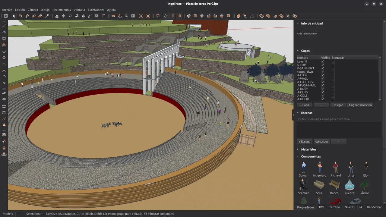 Modelling a plaza: push/pull, groups, materials and shadows