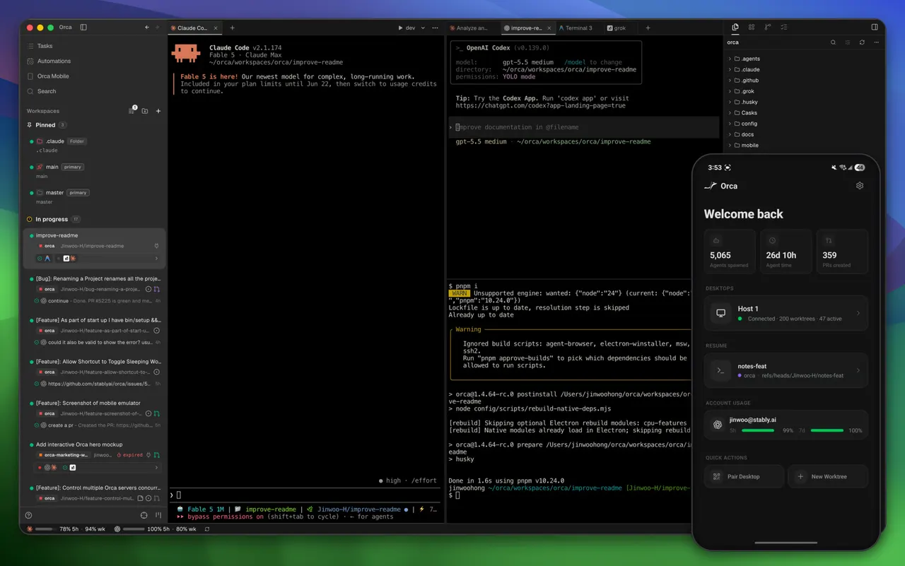Orca running agents in parallel worktrees