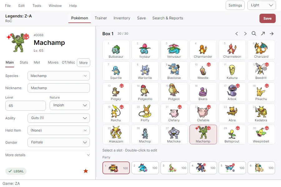 Pokémon editor in the light theme