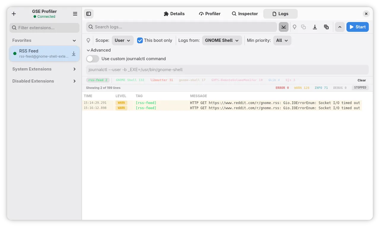 Live log viewer with UUID and log-level filtering