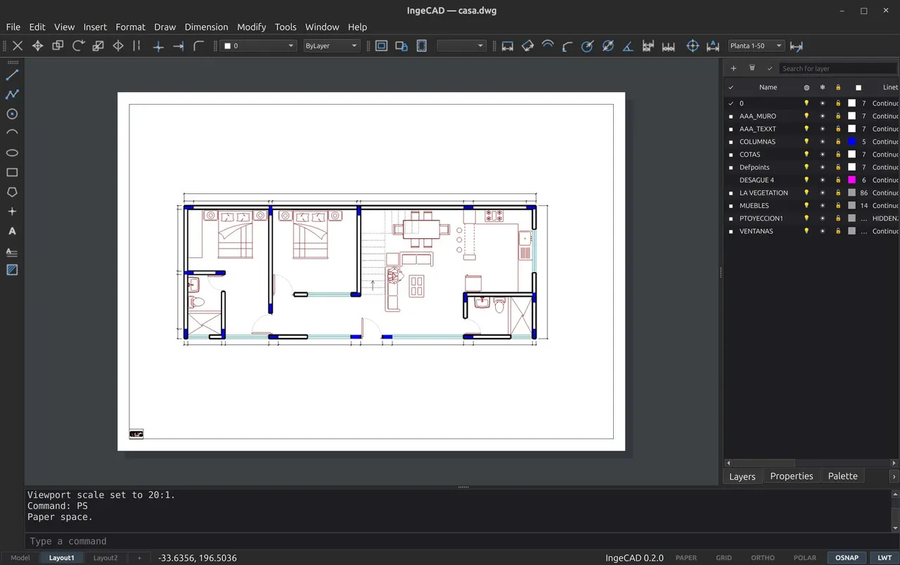 A layout: the sheet with the plan inside a viewport