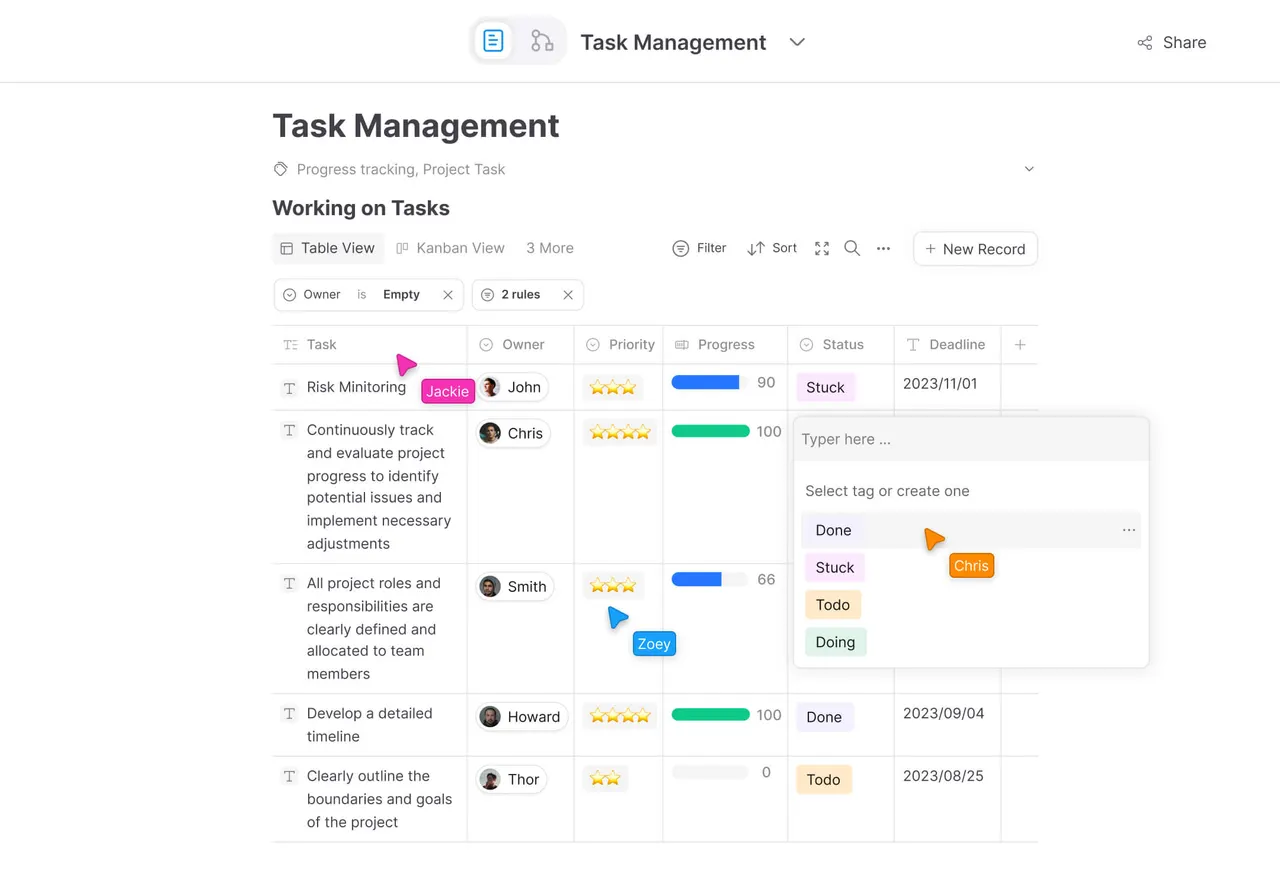 Planning and task management with databases