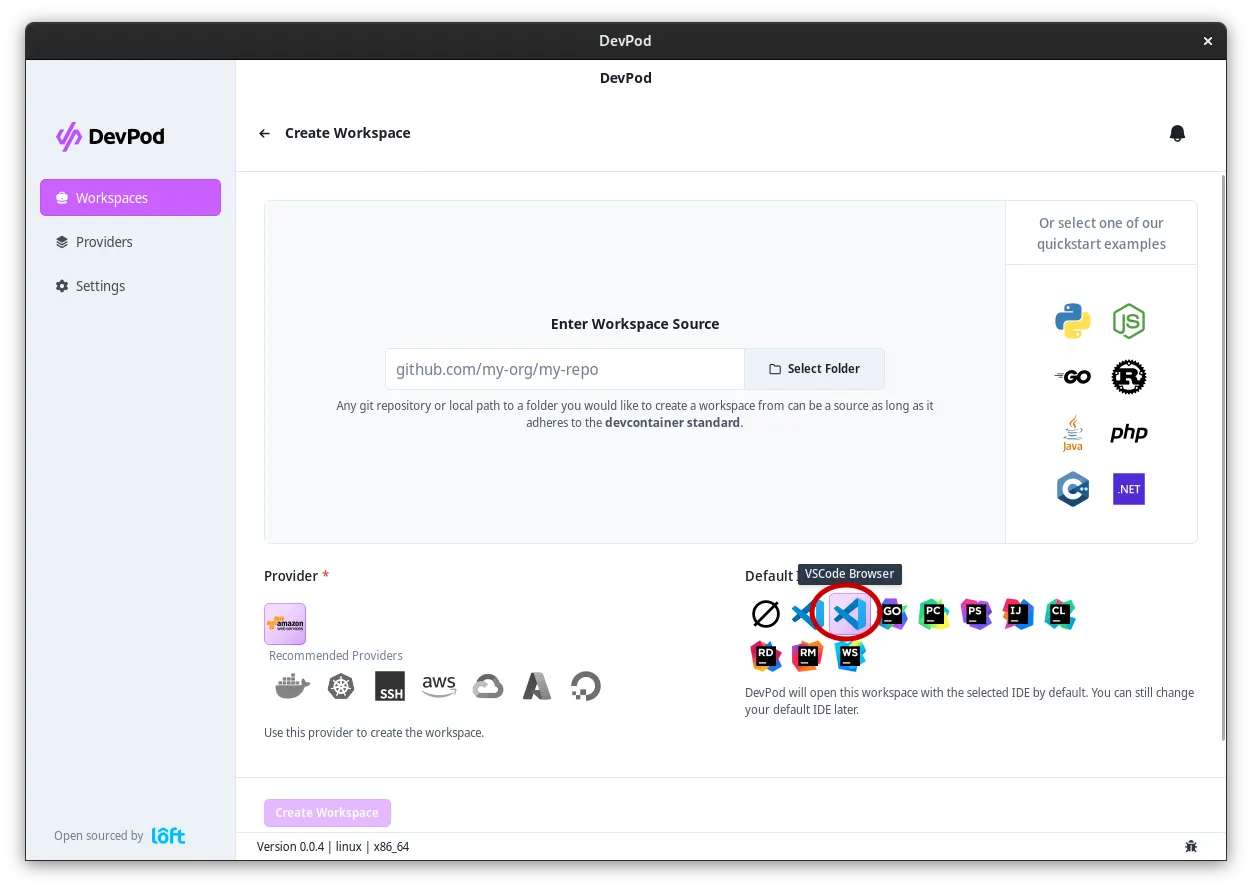 Using VS Code in the browser